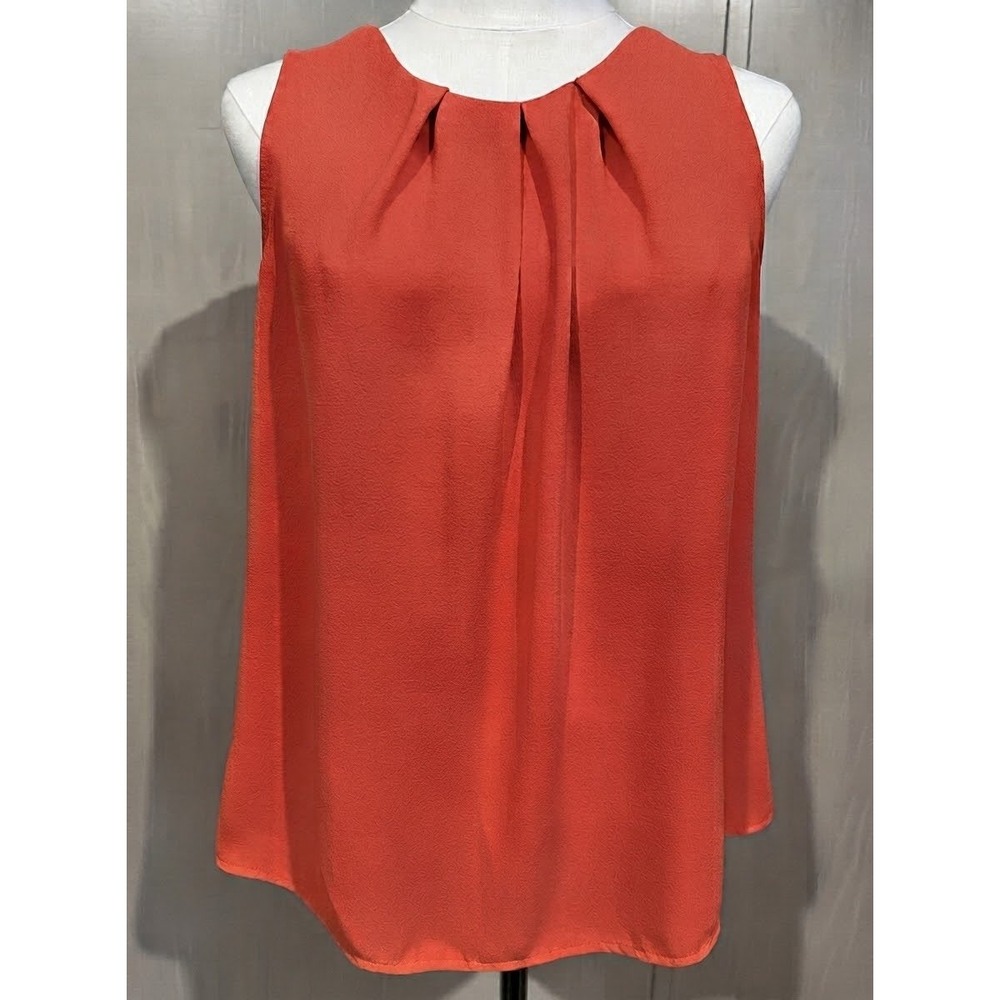 LOFT Outlet Pleated Neck Sleeveless Blouse Coral Medium Petite